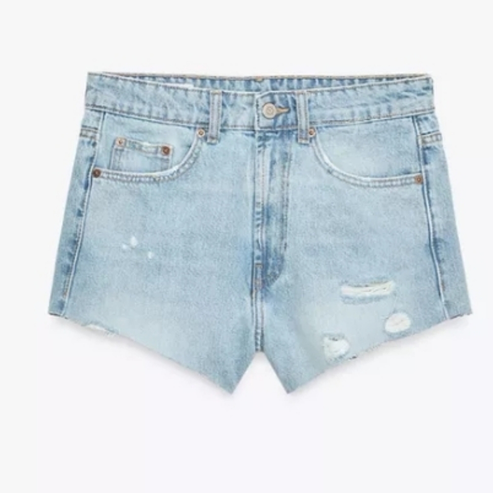 Zara TRF Denim Ripped Mid-rise  Shorts Sz-14